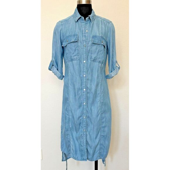 Jones New York Shirt Dress Women 6 Blue Chambray Pockets High Low Midi Dress - Picture 2 of 16